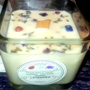 Crystal Chakra meditation Protection Candle 4 stones